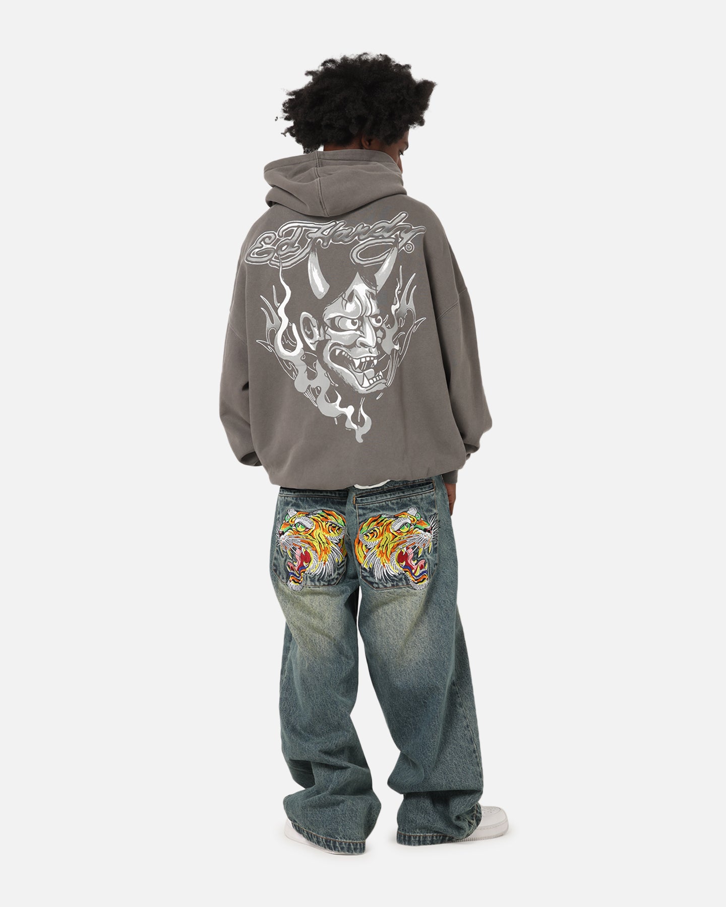 Ed Hardy Double Horns Hoodie Washed Charcoal、mySite、zt4zffjzw