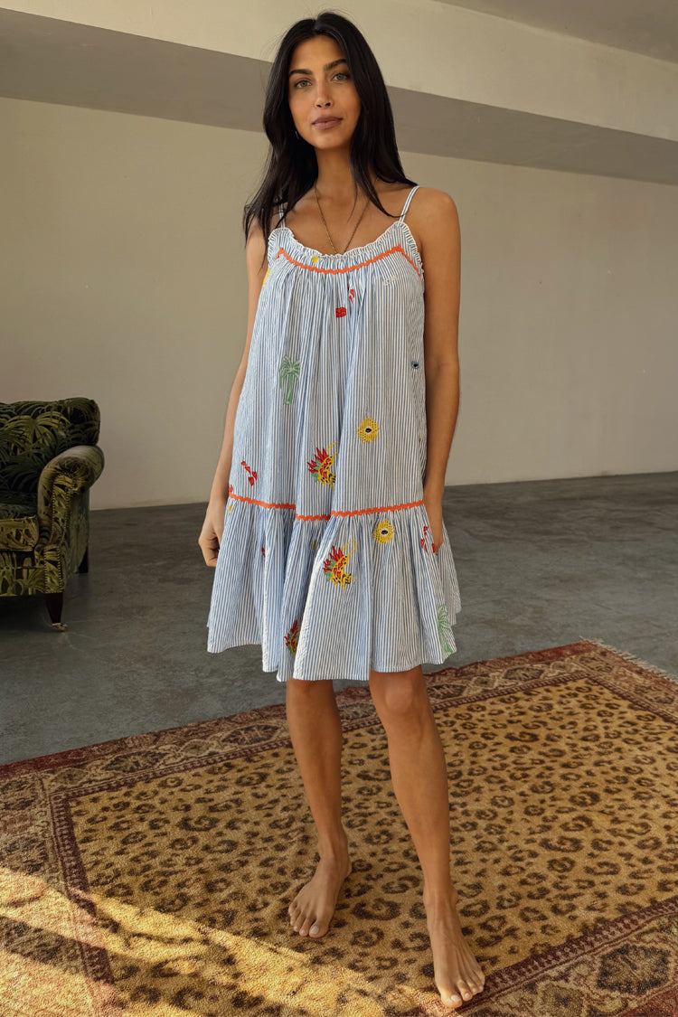 Blue Embroidered Stripe Slip Dress、mySite、solidvoid