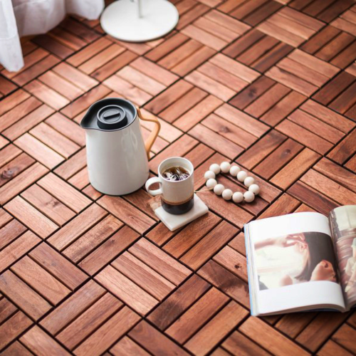 Acacia Wood Interlocking Deck Tiles Checker Pattern, 30 PCS 12" x 12" Square Acacia Hardwood Outdoor Flooring for Patio, Bancony, Pool Side,...、、eastwooduniform