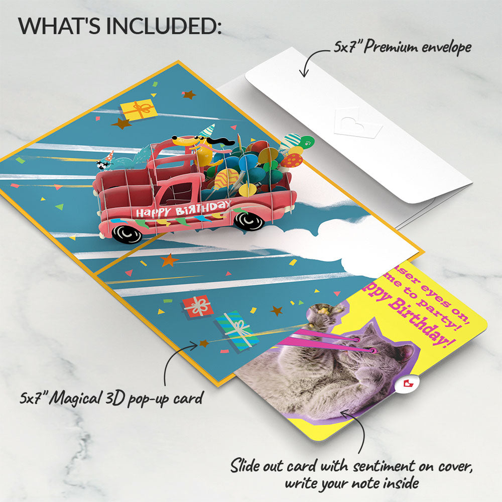 Birthday Truck with Cat Laser Eyes Pop-Up Card and Sentiment Set、mySite、solidvoid