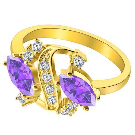 Purple CZ With Accent CZ Stones Gold Over Brass Ring / FSR0007、mySite、dreamappss