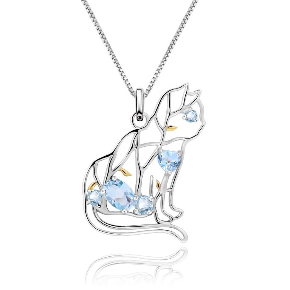 Designer Unique Cat Necklace Sterling Silver & REAL Gemstones! Garnet, Topaz, Peridot、mySite、g9winljtr