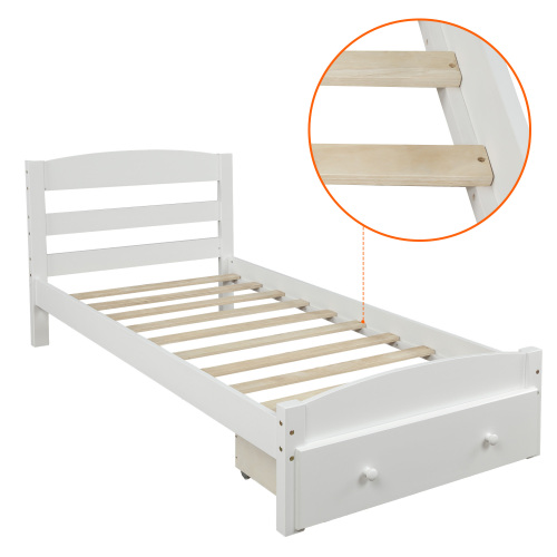 Platform Twin Bed Frame with Storage Drawer and Wood Slat Support No Box Spring Needed, Walnut、、casual