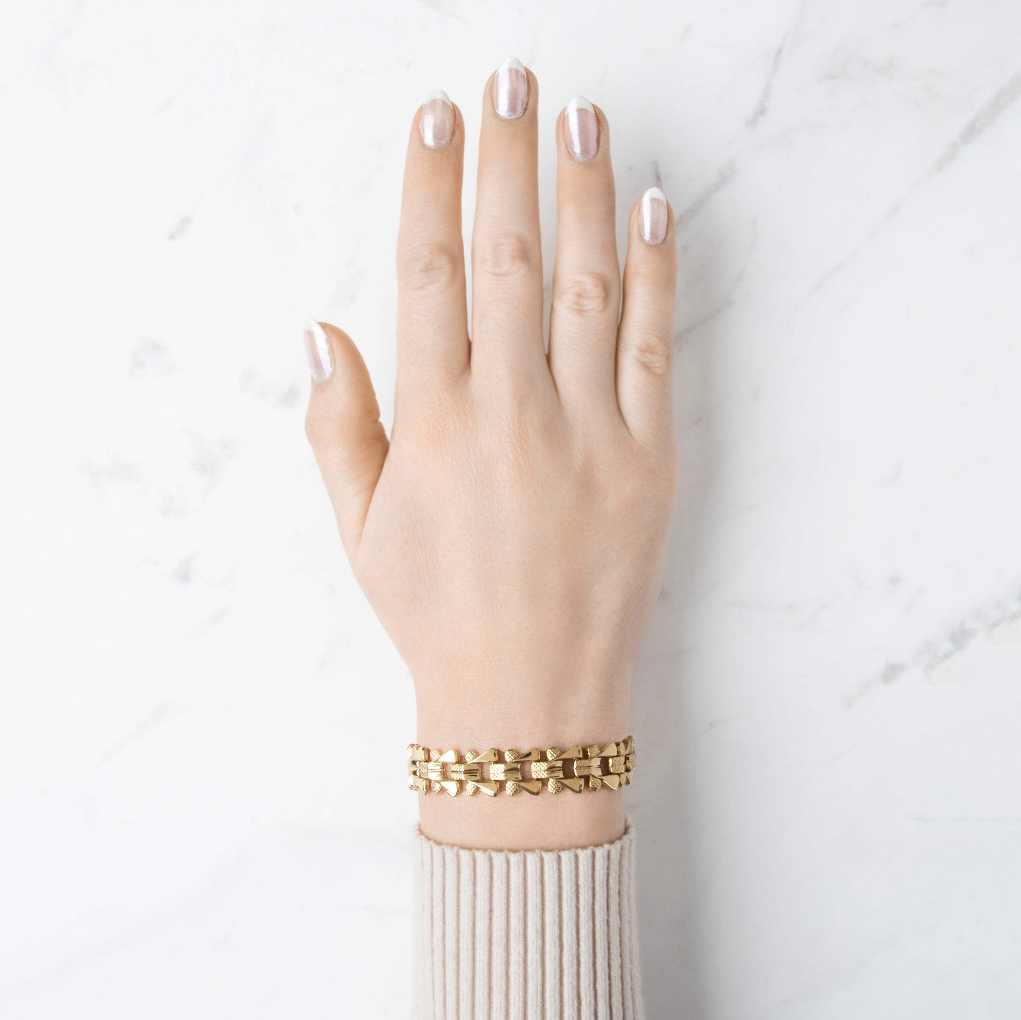 Vintage Italian 14k Yellow Gold Textured Link Bracelet 6.75、mySite、hinf8tx79