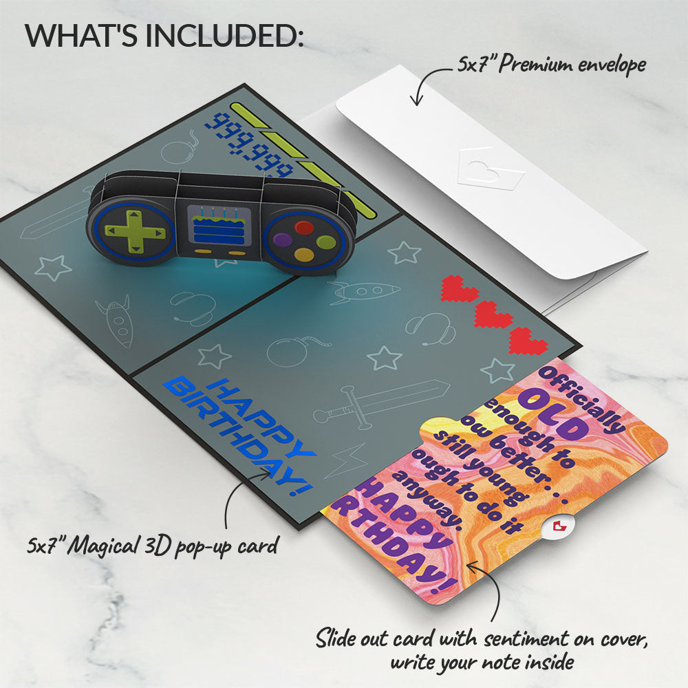 Leveled Up Gamer Birthday Pop-Up Card and Sentiment Set、mySite、solidvoid