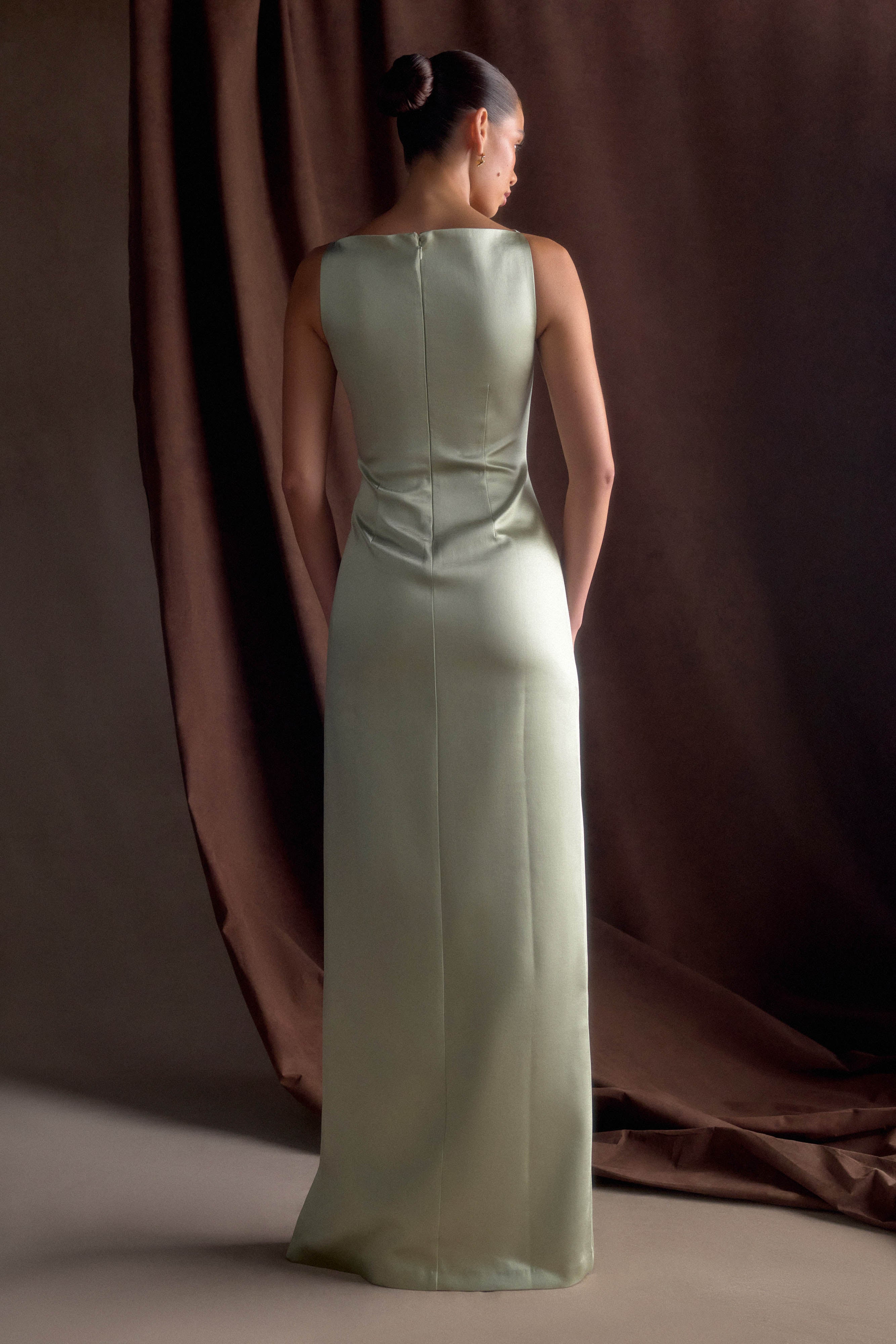 Violet Sleeveless Satin Maxi Dress - Sage、mySite、solidvoid