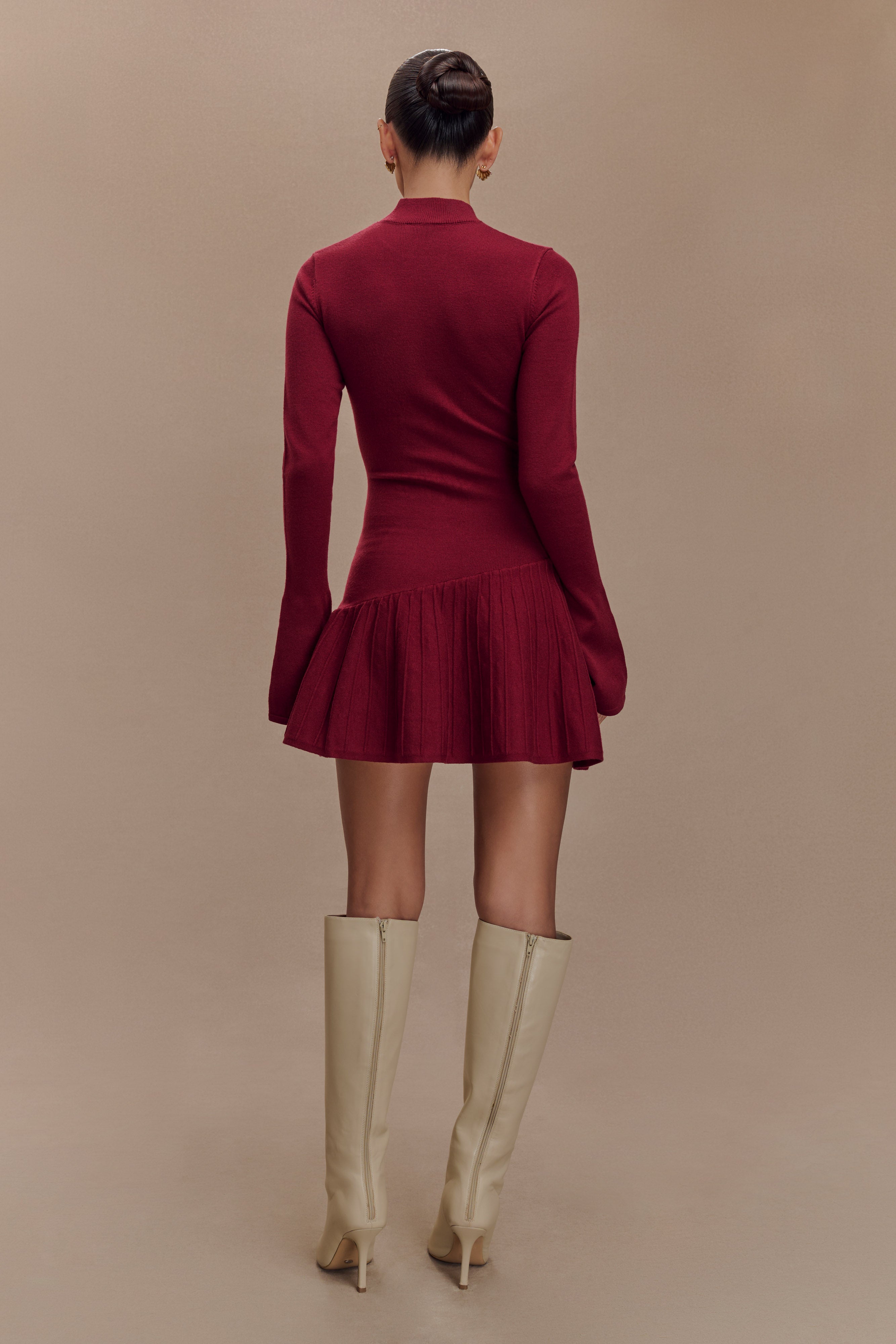 Blair Knit Mini Dress With Pleats - Merlot、mySite、solidvoid