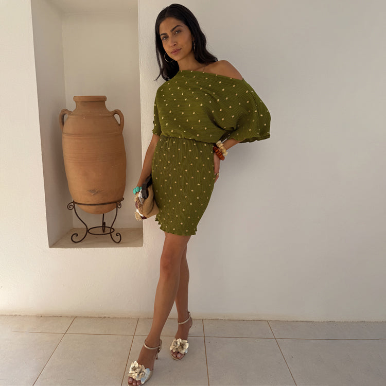 Khaki Mini Plisse Tilly Dress、mySite、solidvoid