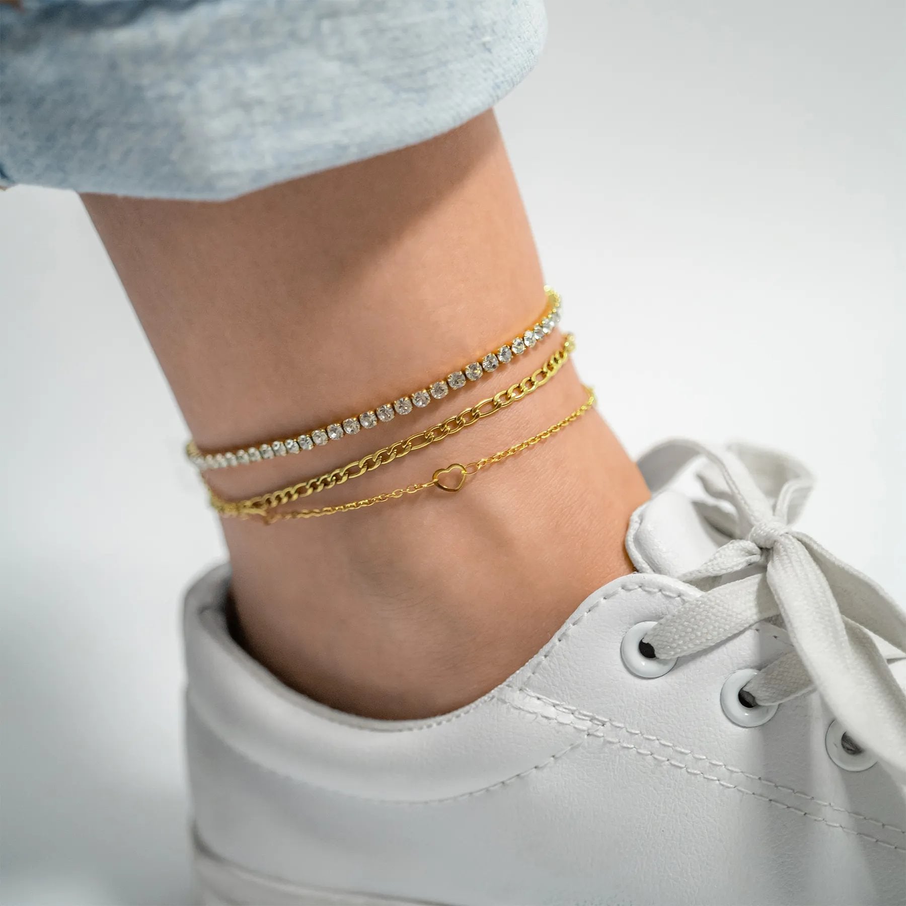 18K Gold PVD Stainless Station Hearts Anklet / BRJ1027、mySite、dreamappss