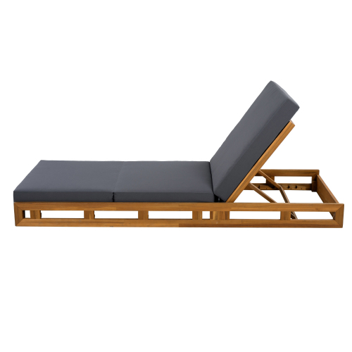 LOUNGE CHAISE SET, ACACIA WOOD WITH WATER-RESISTANT LOUNGE CUSHIONS (CREAM & 4 INCH THICK) - MATCHING DARK GREY VERSION AVAILABLE、、eastwooduniform