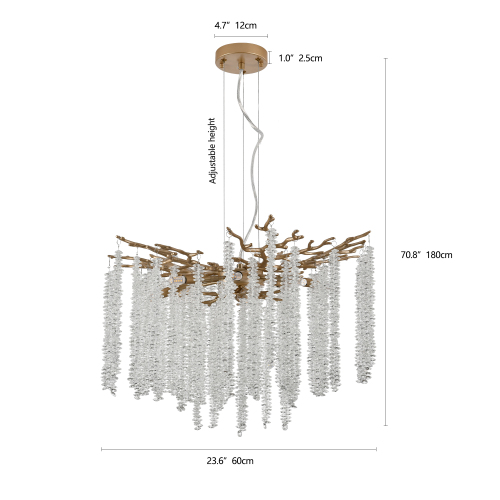 24-inch Modern Golden Pendant Light with Cascading Crystal Strands, Ideal for Living Room, Dining Room and Foyer, High-End Decorative Lighting Fixture (Bulb Not Included)、、eastwooduniform