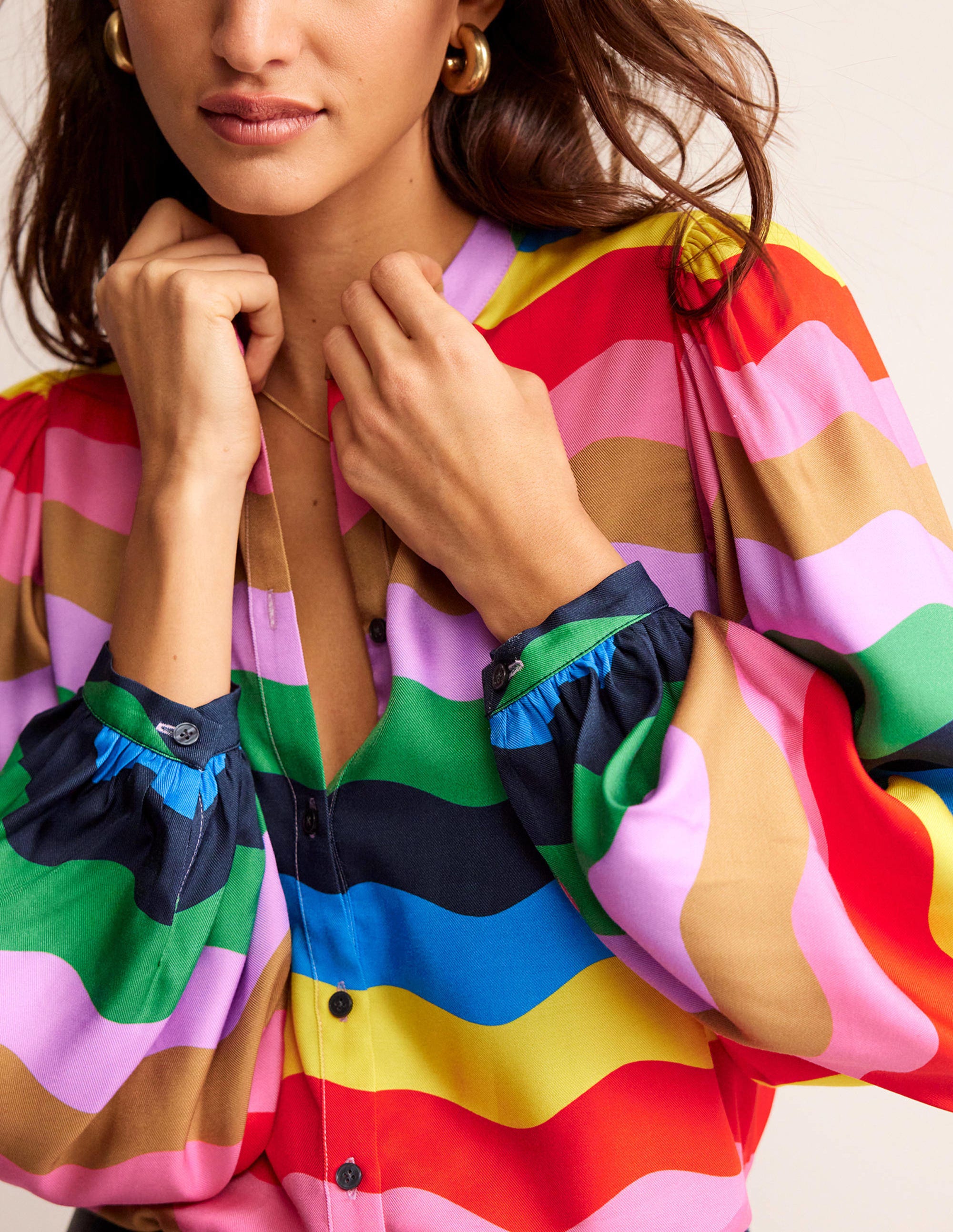  Blouson Sleeve Blouse-Multi, Rainbow Wave、mySite、ashleygrahame