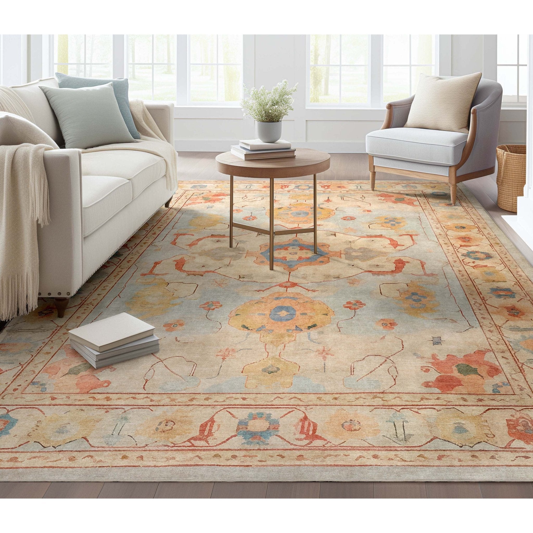 Pastel Tone On Tone - Updated Traditional Rug for Living Room Bedroom Dining Room ,Easy Clean、mySite、gigharbornorthrealestate