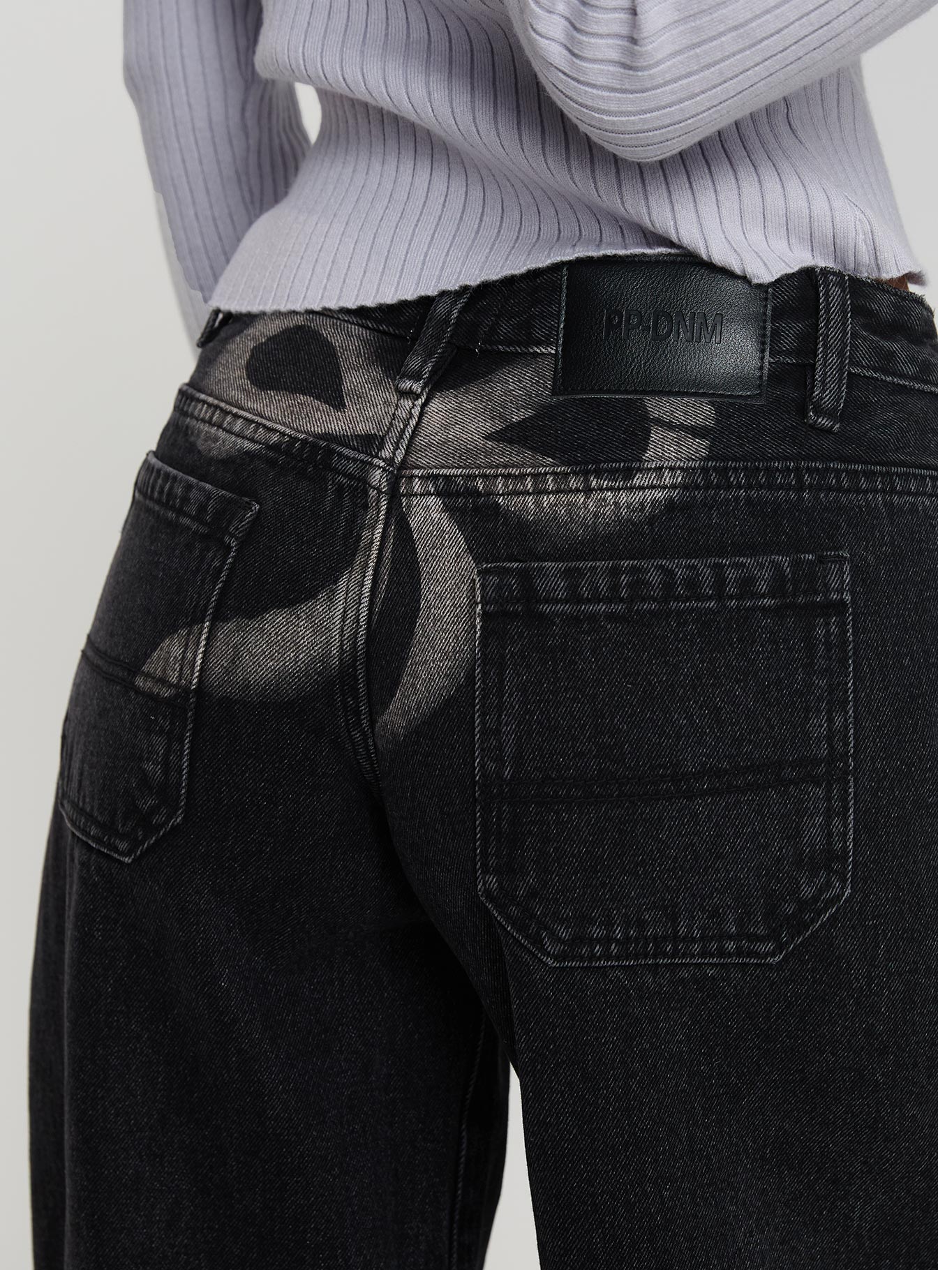 Ribbon Stamp Wide Leg Jeans Washed Black、mySite、solidvoid