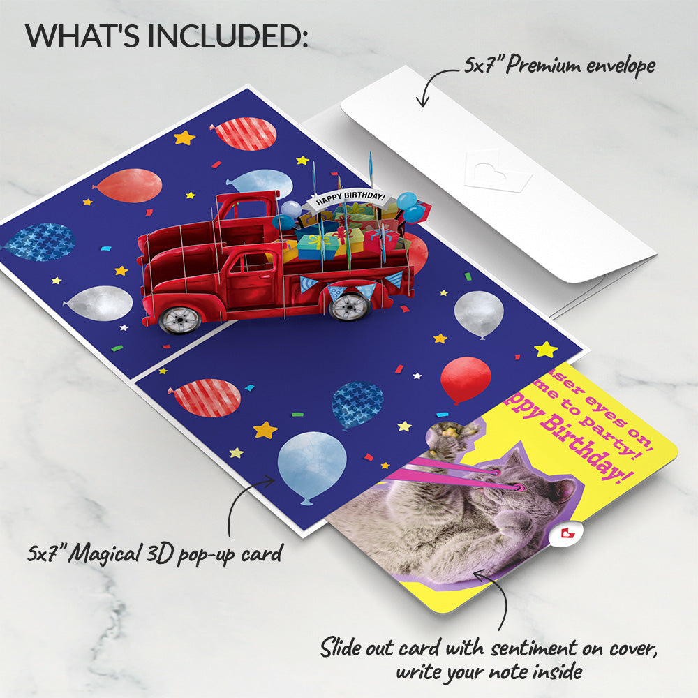 Truckloads of Birthday Wishes with Cat Laser Eyes Pop-Up Card and Sentiment Set、mySite、solidvoid