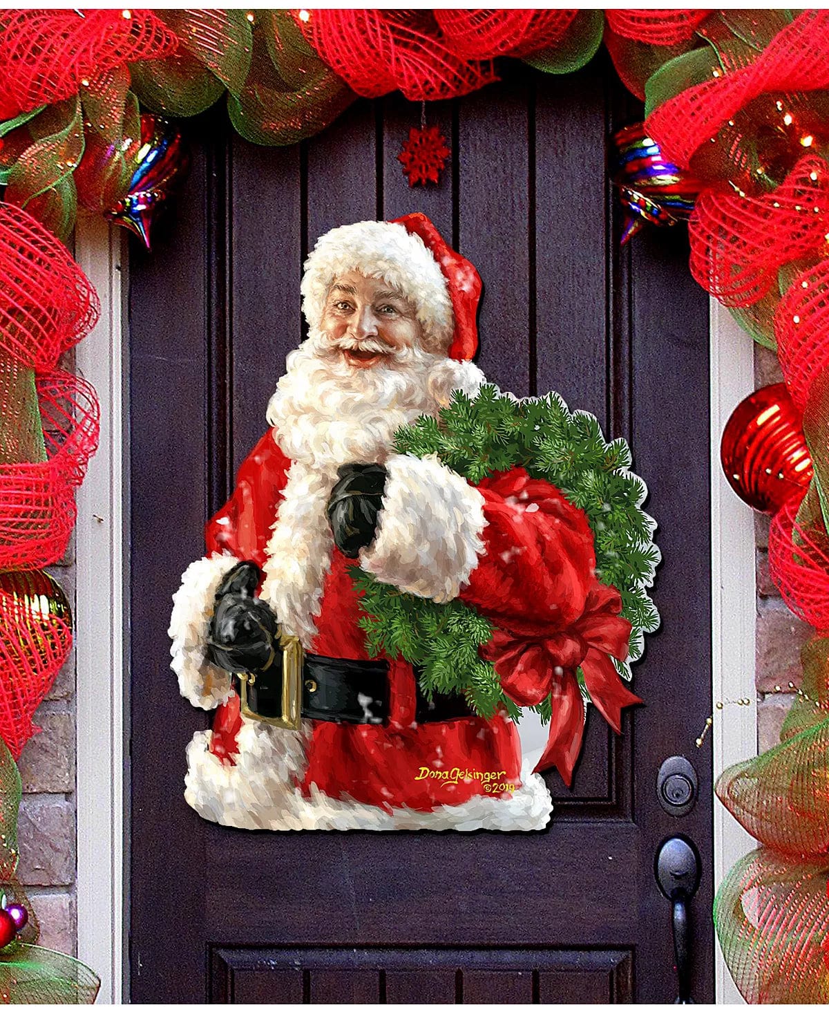 Dona Gelsinger Santa Wreath Wooden Wreath Classic Christmas Decorative Collection、mySite、g9winljtr