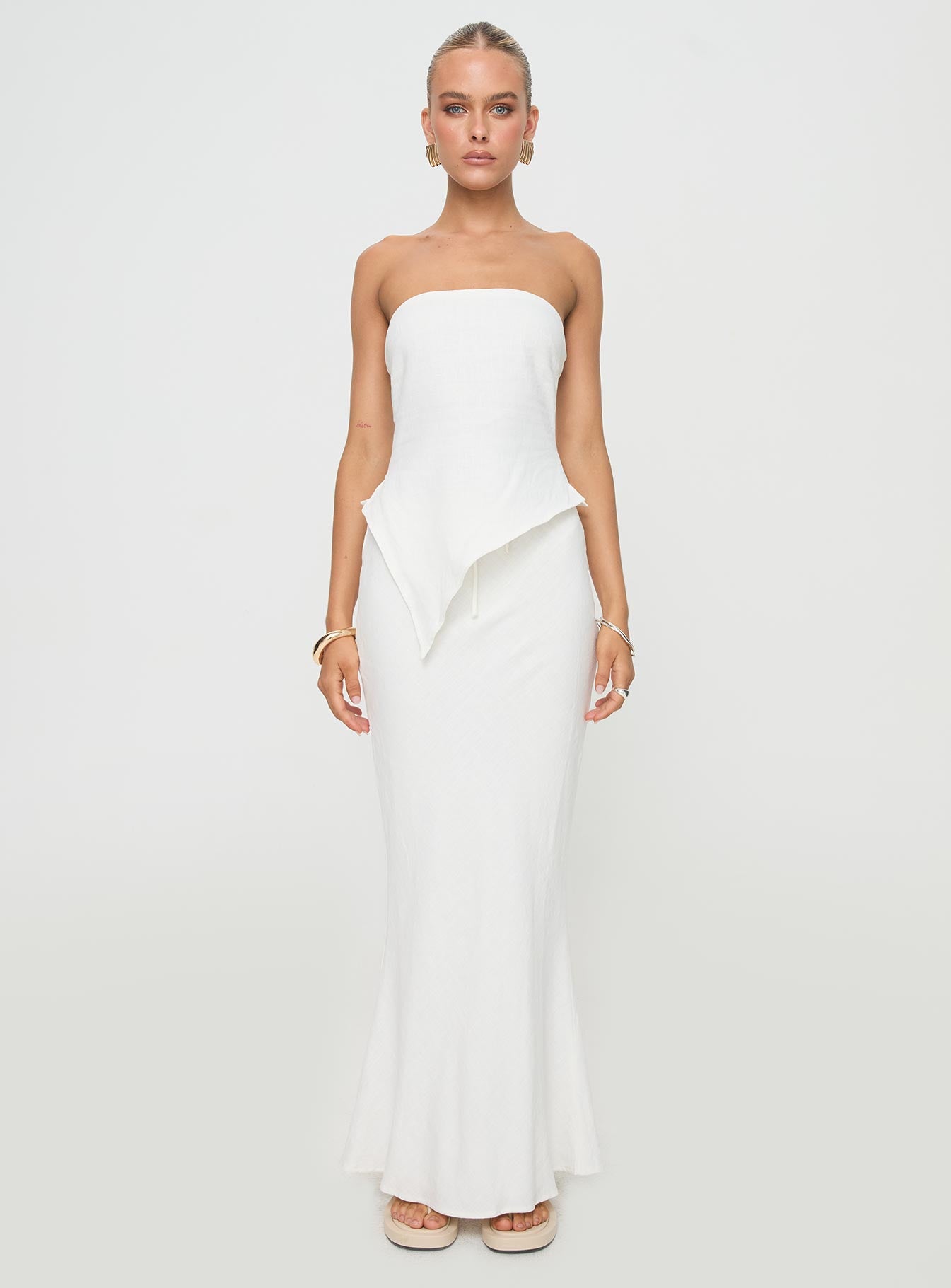 Birdie Asymmetric Linen Blend Top White、mySite、solidvoid