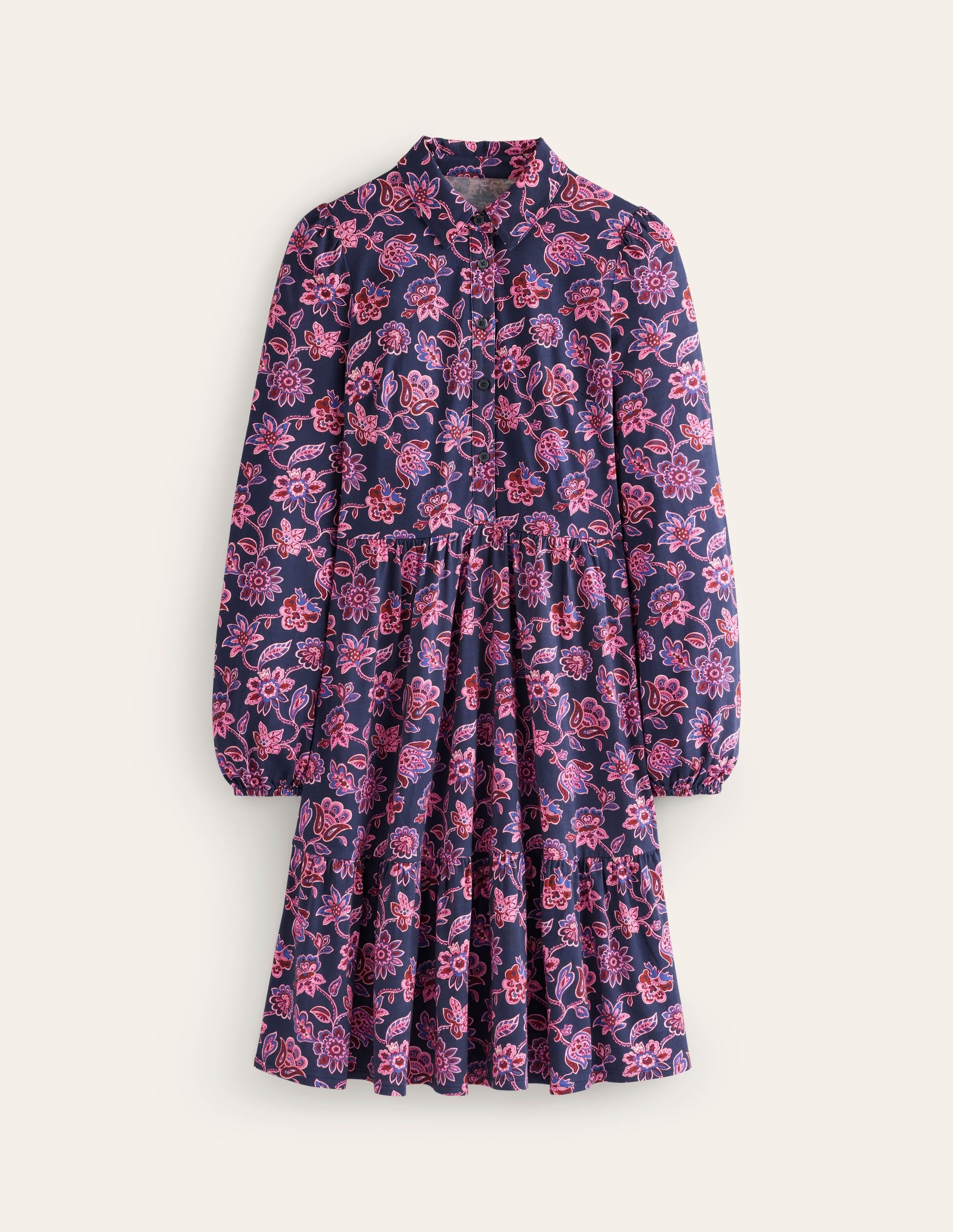  Jemima Tiered Jersey Dress-Navy, Floret Cascade、mySite、ashleygrahame