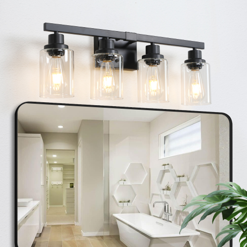 24" Modern 4-Light Bathroom Vanity Light Fixture - Brushed Nickel Finish with Clear Glass Shades, Perfect for Bathroom, Vanity, and Dressing Area Lighting (No Bulbs)、、eastwooduniform