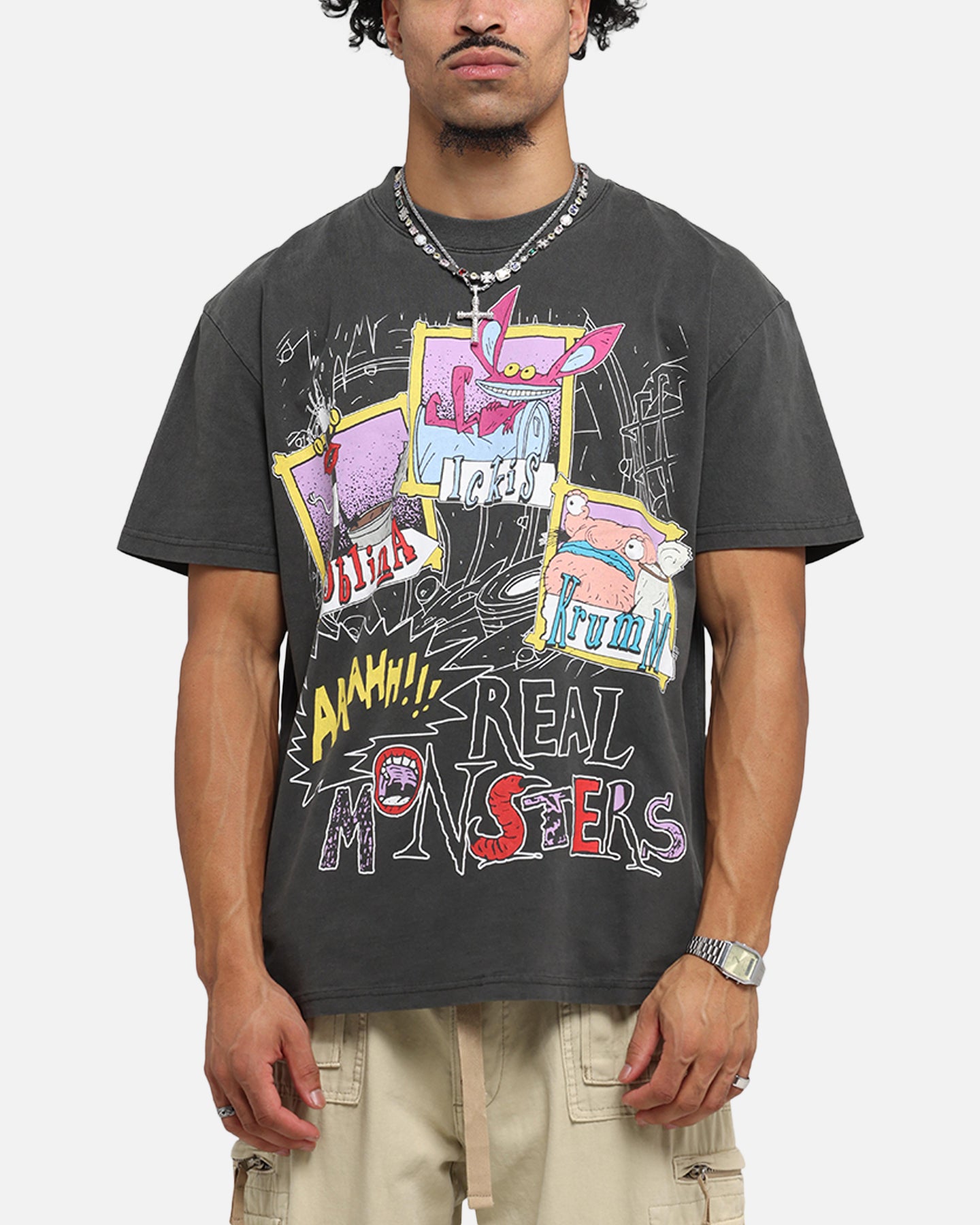 American Thrift x Aaahh!!! Real Monsters Monsters Heavy T-Shirt Black Wash、mySite、zt4zffjzw