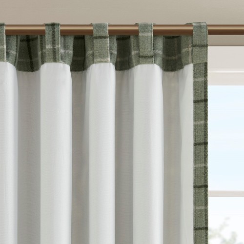 Plaid Rod Pocket and Back Tab Curtain Panel with Fleece Lining Brown 50x84"、、eastwooduniform