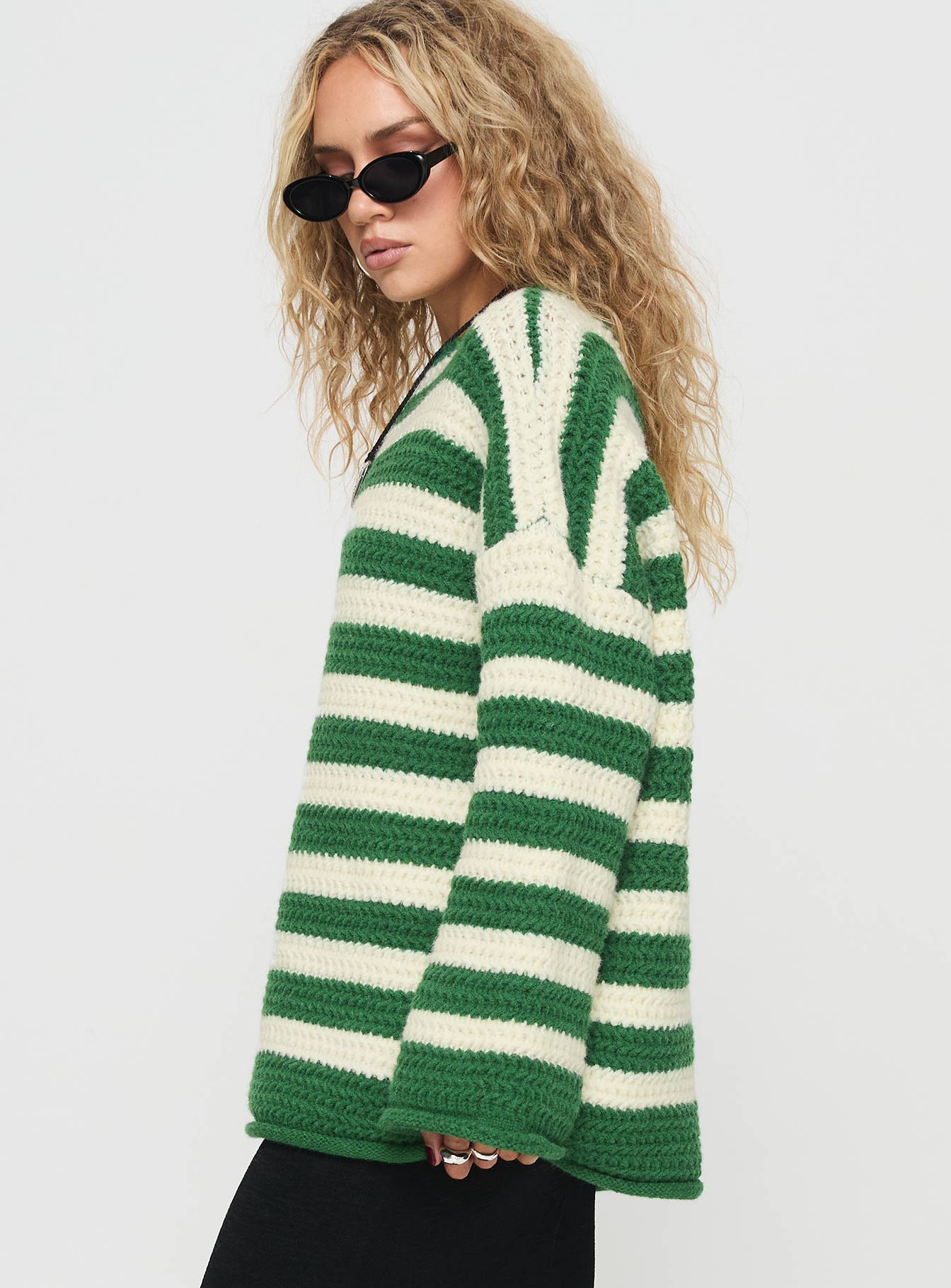 Brando Knit Sweater Green / Cream Stripe、mySite、solidvoid