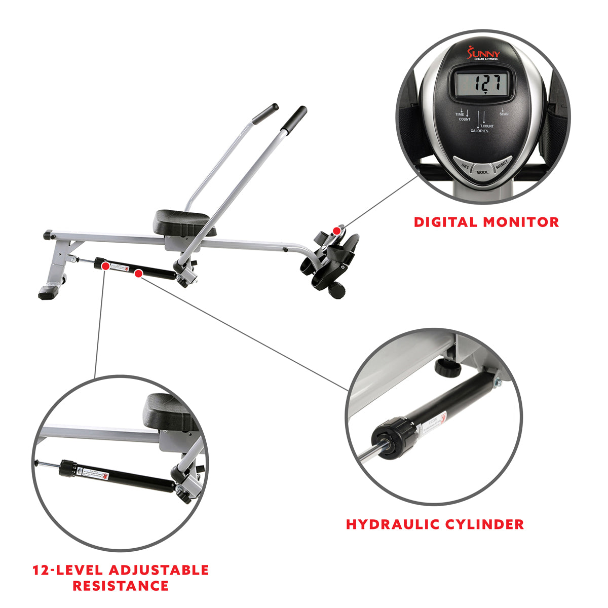  Full Motion Rowing Machine Rower w/ 350 lb High Weight Capacity and LCD Monitor、mySite、ghnorth