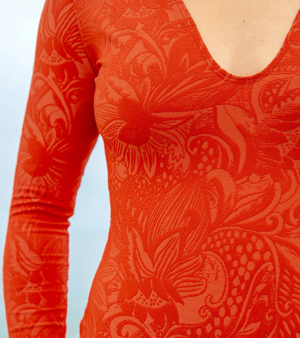 Seea Women's Valentina V-Neck Long Sleeve One Piece Swimsuit、mySite、noshort