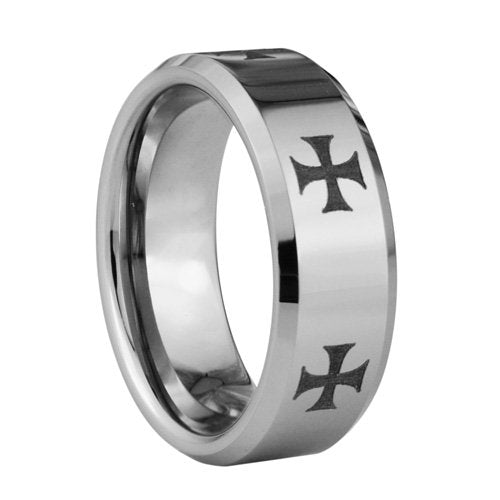 Patte style Crosses Tungsten ring - Highly polished style by Laser - 8mm wide、mySite、topwebapps