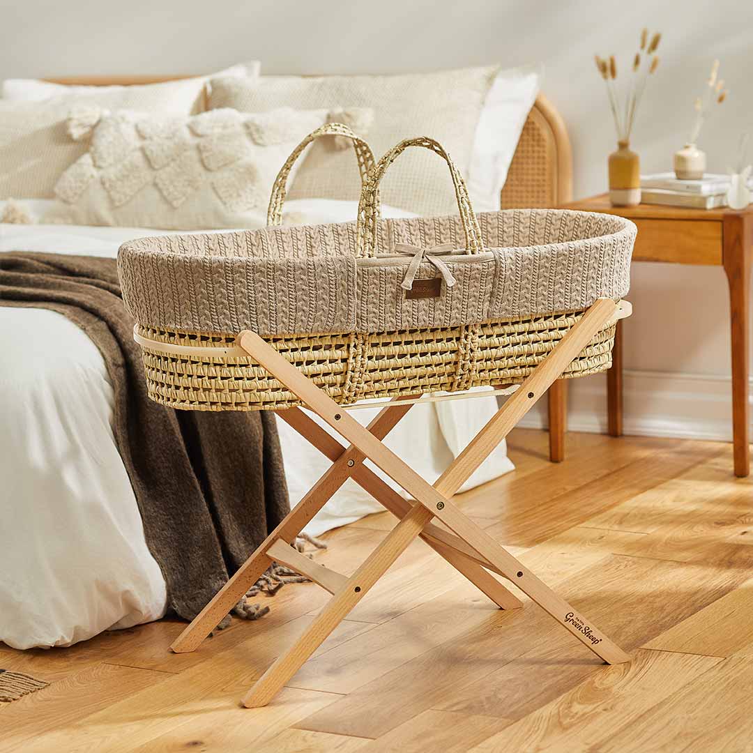  The Little Green Sheep Natural Knitted Moses Basket - Mattress + Static Stand、mySite、merchandisen