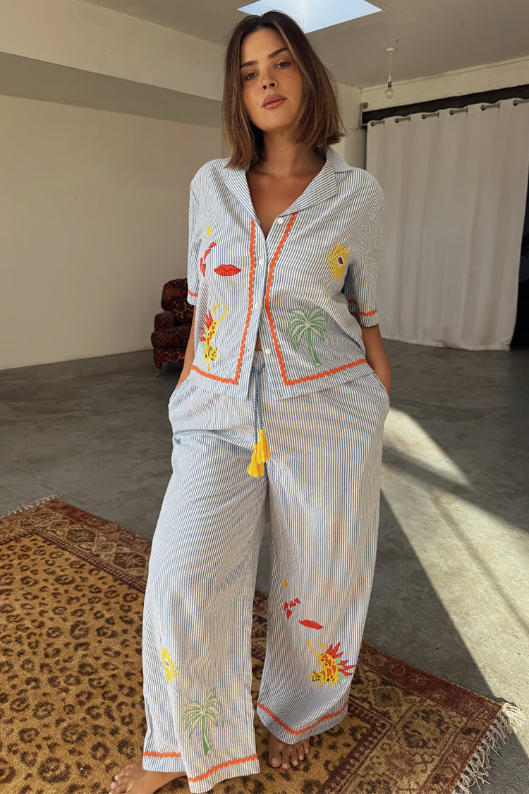 Blue Stripe Embroidered Pyjamas、mySite、solidvoid