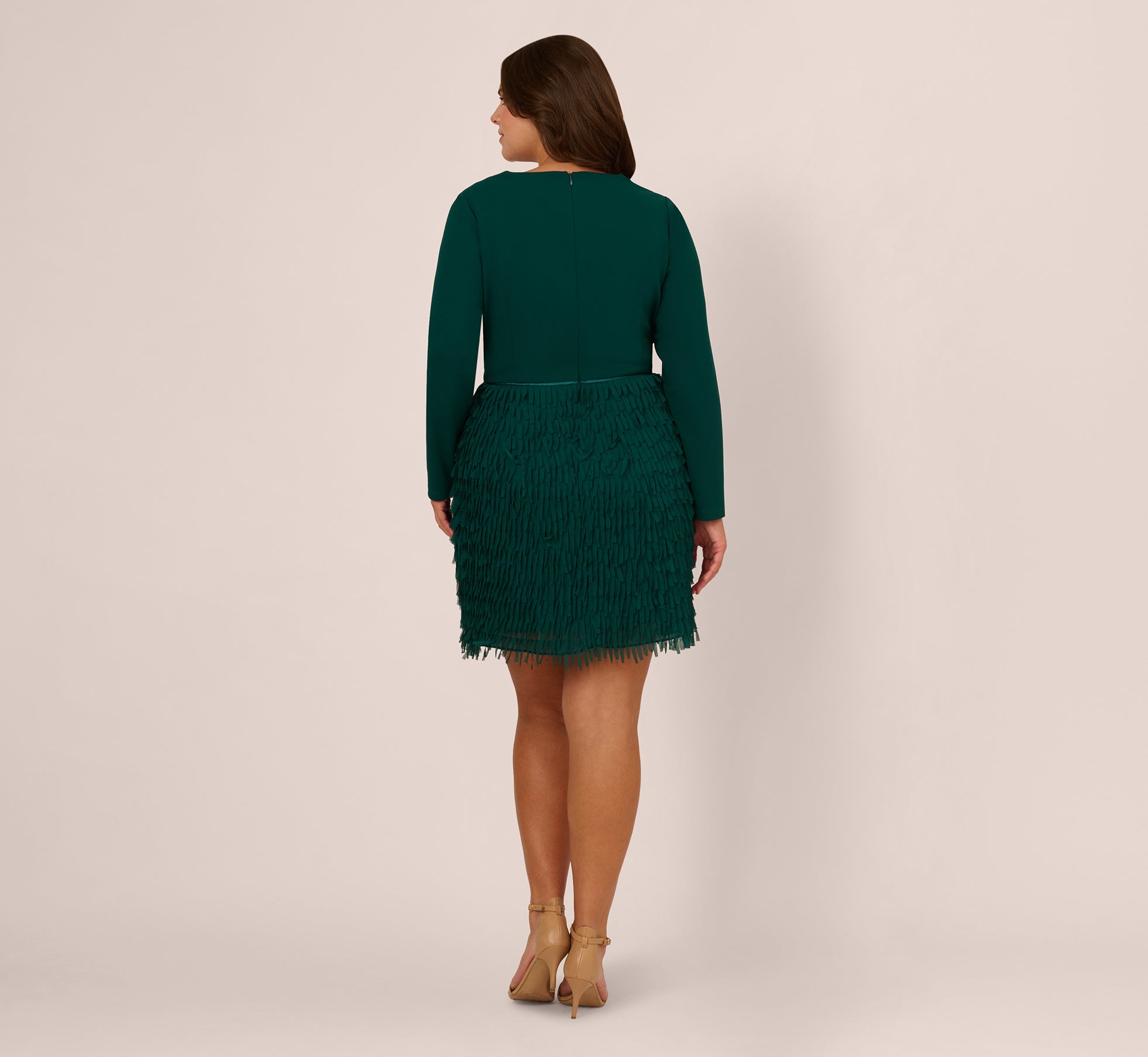 Plus Size Combo Fabric Fringe Mini Dress In Dark Ivy、mySite、solidvoid