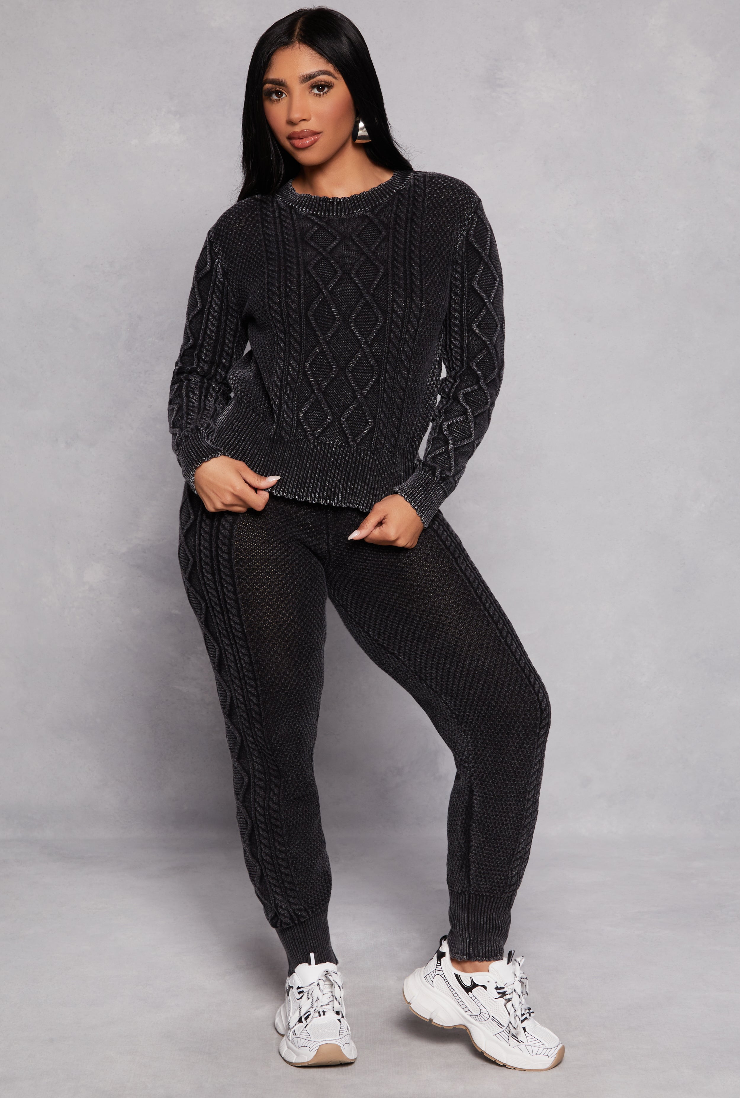 Acid Wash Cable Knit Joggers、mySite、camillekostekn