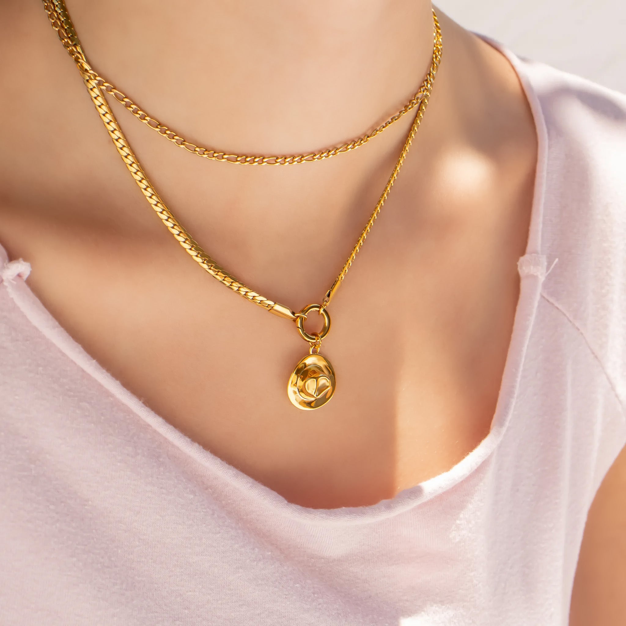 18K Gold PVD Stainless Steel Curb Chain Charm Holder Necklace / CHN0102、mySite、dreamappss