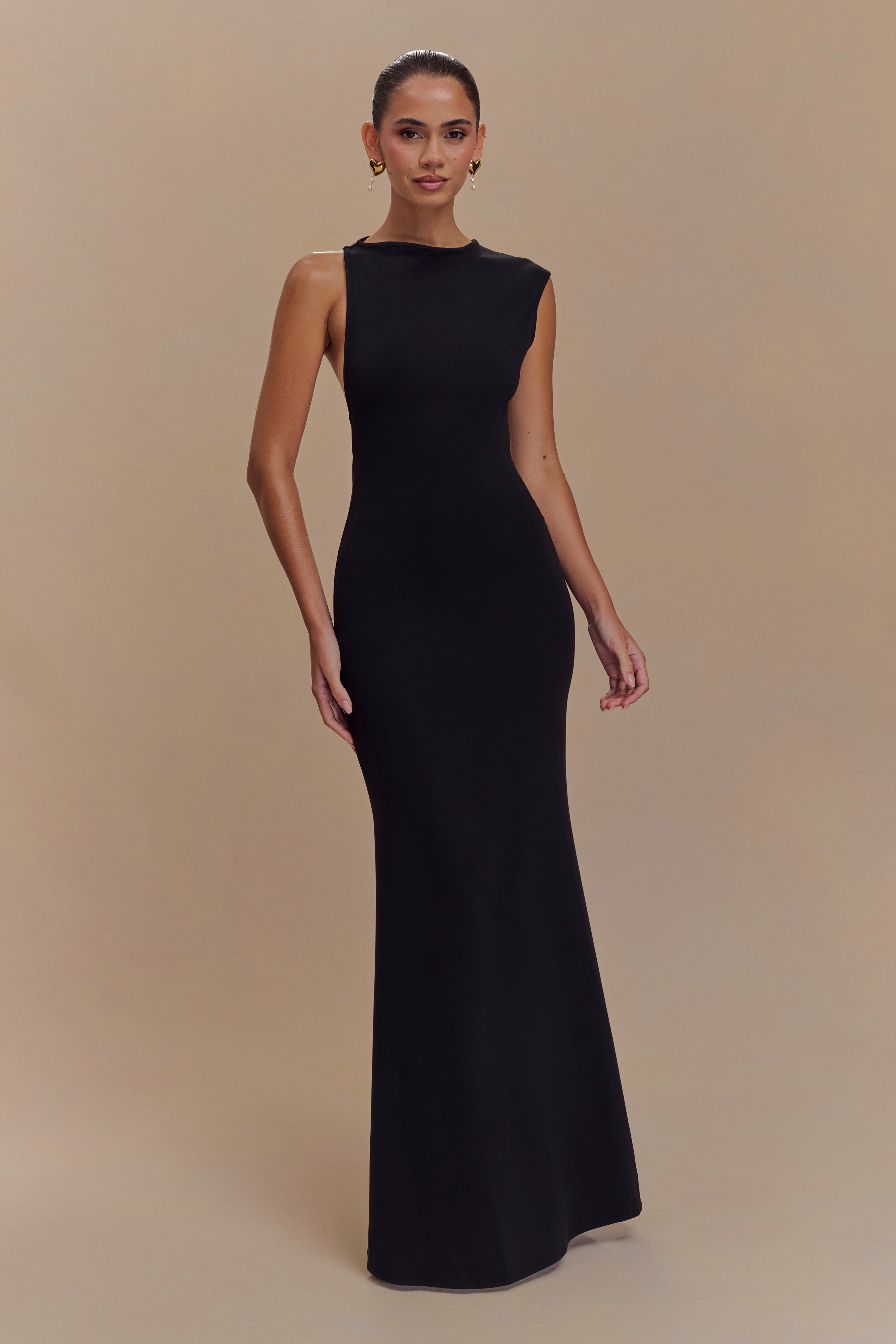 Katerina Scuba Jersey Cut Out Maxi Dress - Black、mySite、solidvoid