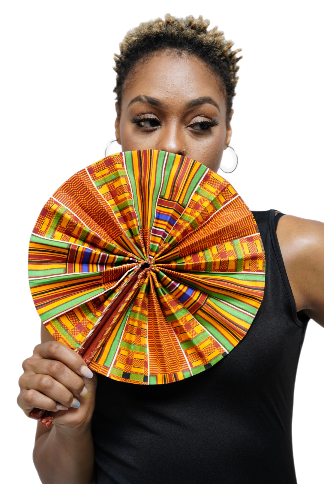 Kujoe African Kente Print Hot-flash Fan-DPPF313、mySite、solidvoid