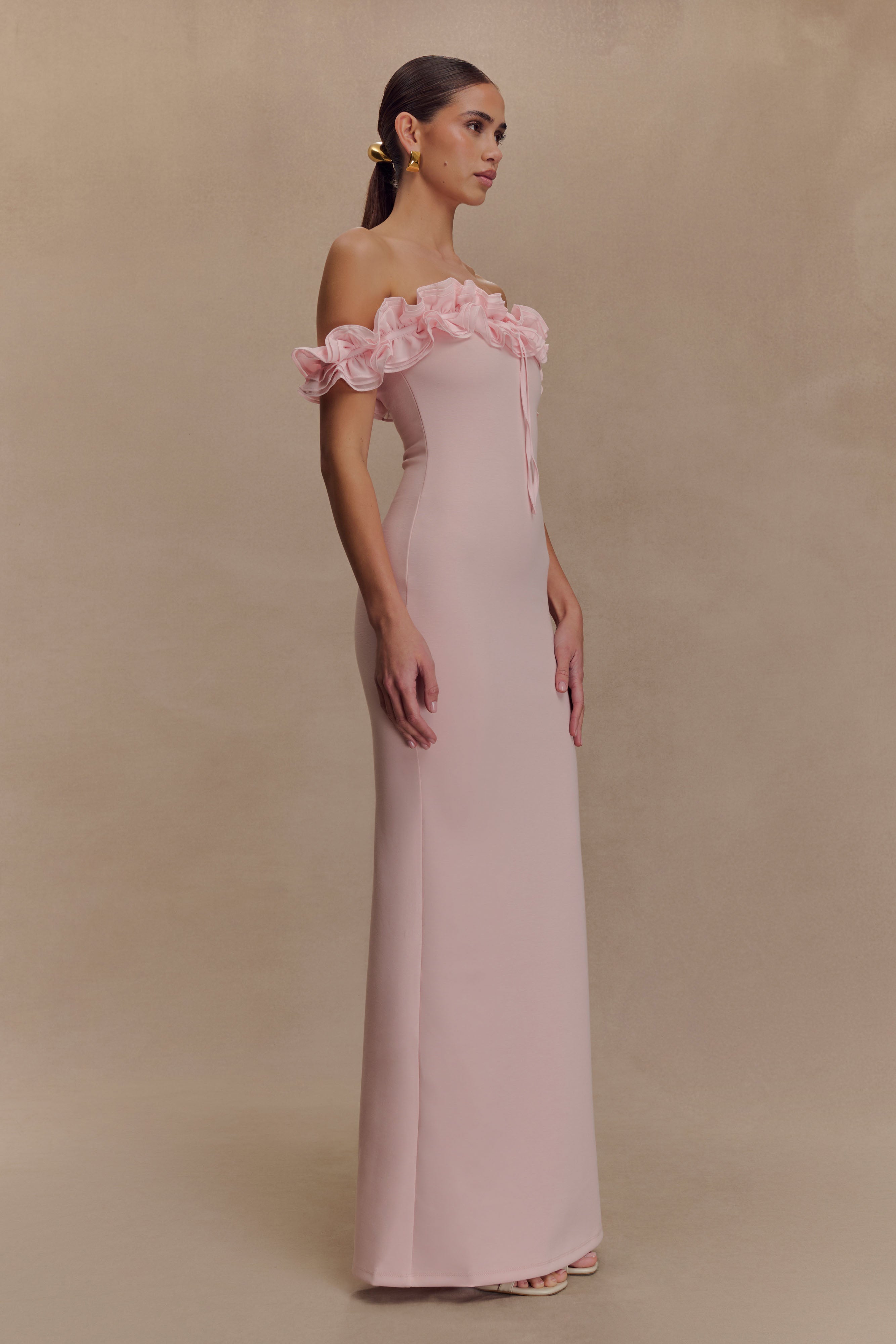 Nova Ruffle Off Shoulder Maxi Dress - Ballet Pink、mySite、solidvoid