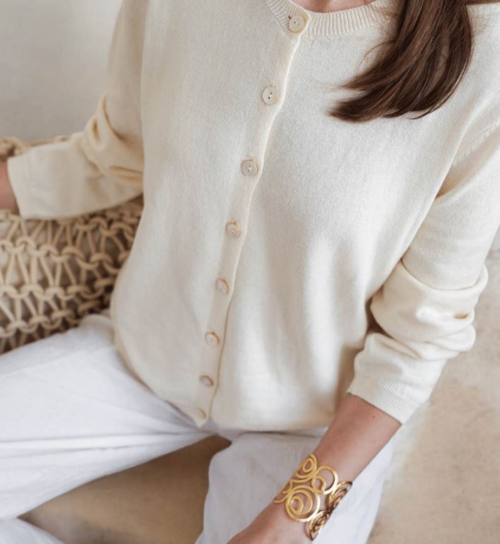 Debbie Katz Aura Cotton/Cashmere Cardigan, Cream、mySite、noshort