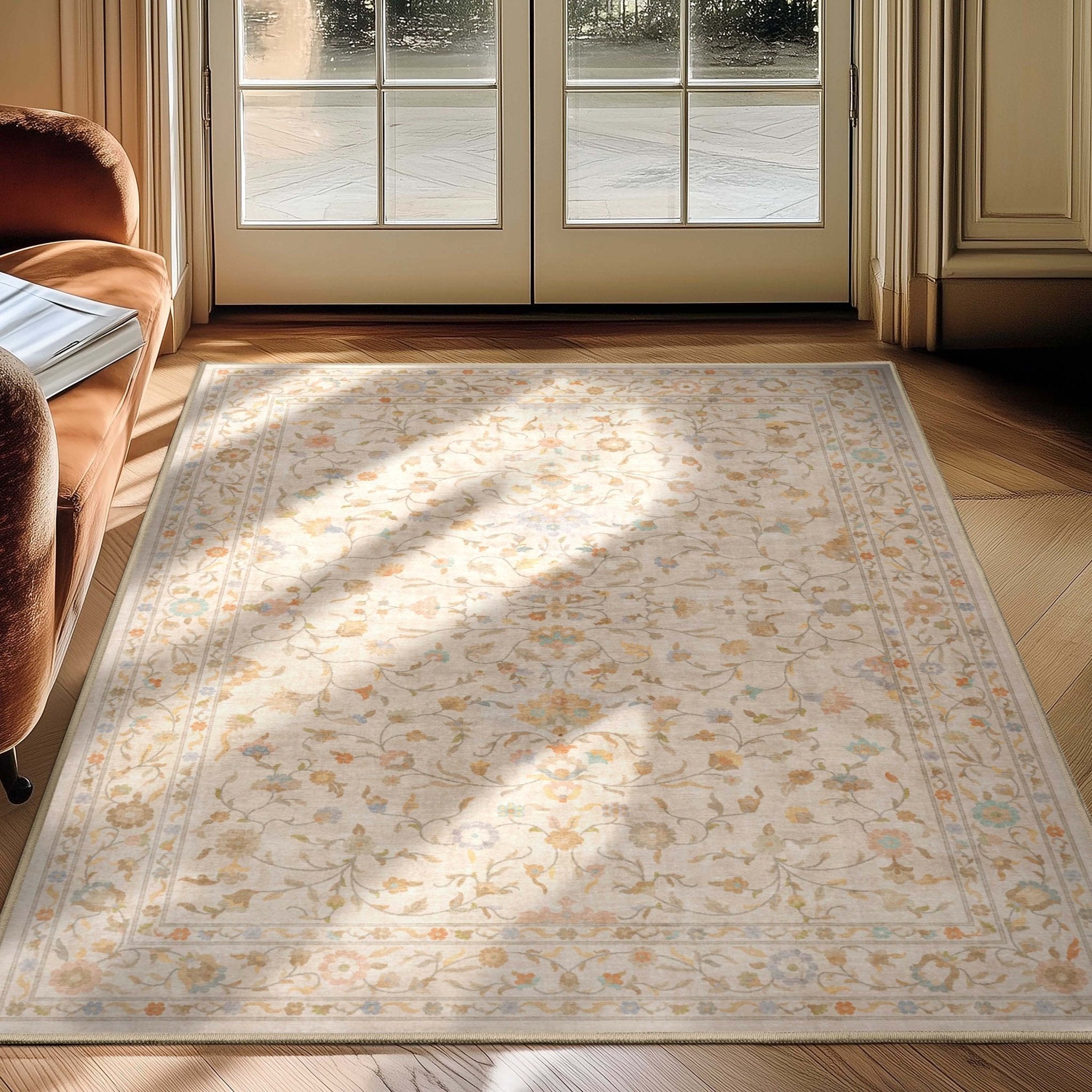 Venice Hereke Floral Botanical Rug – Easy Clean, Stylish Elegant Design、mySite、gigharbornorthrealestate