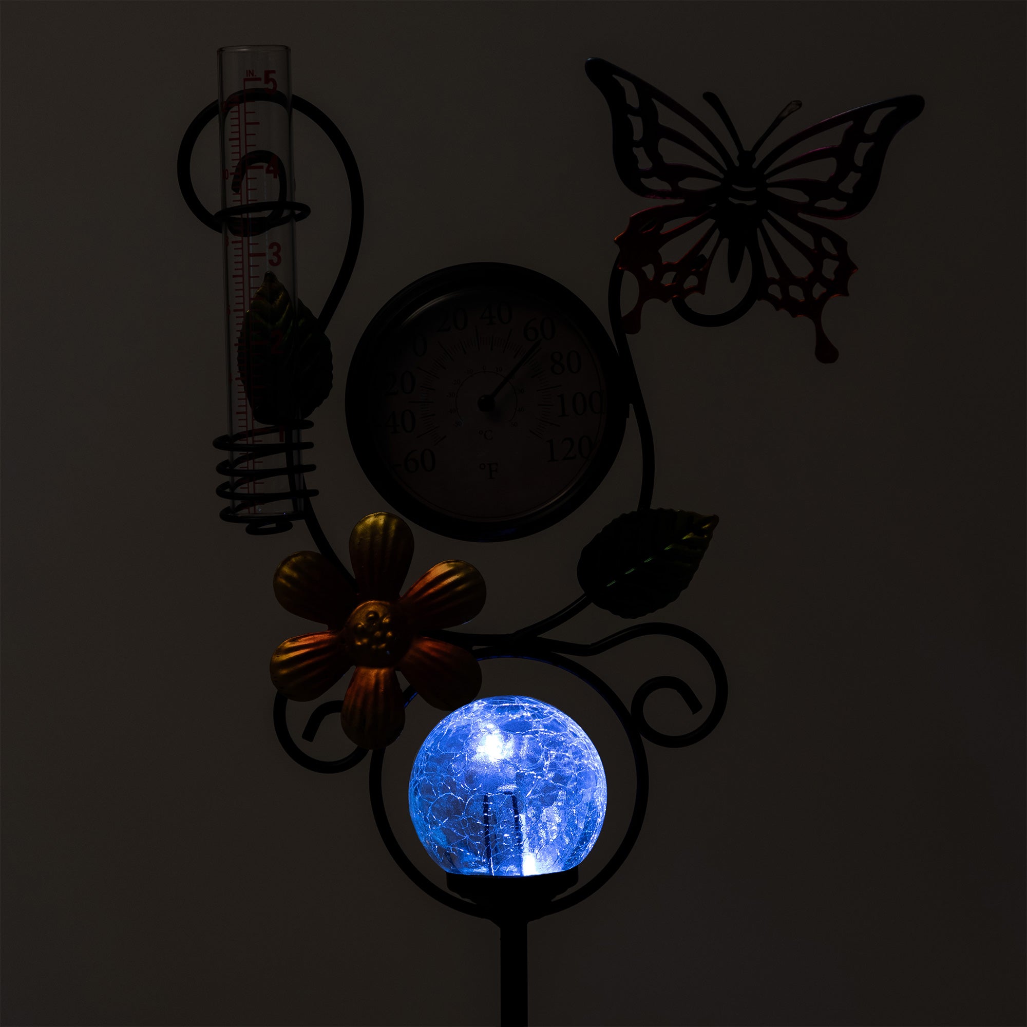 Harmony Rain Gauge Solar Thermometer Garden Stake、mySite、camillekostekn