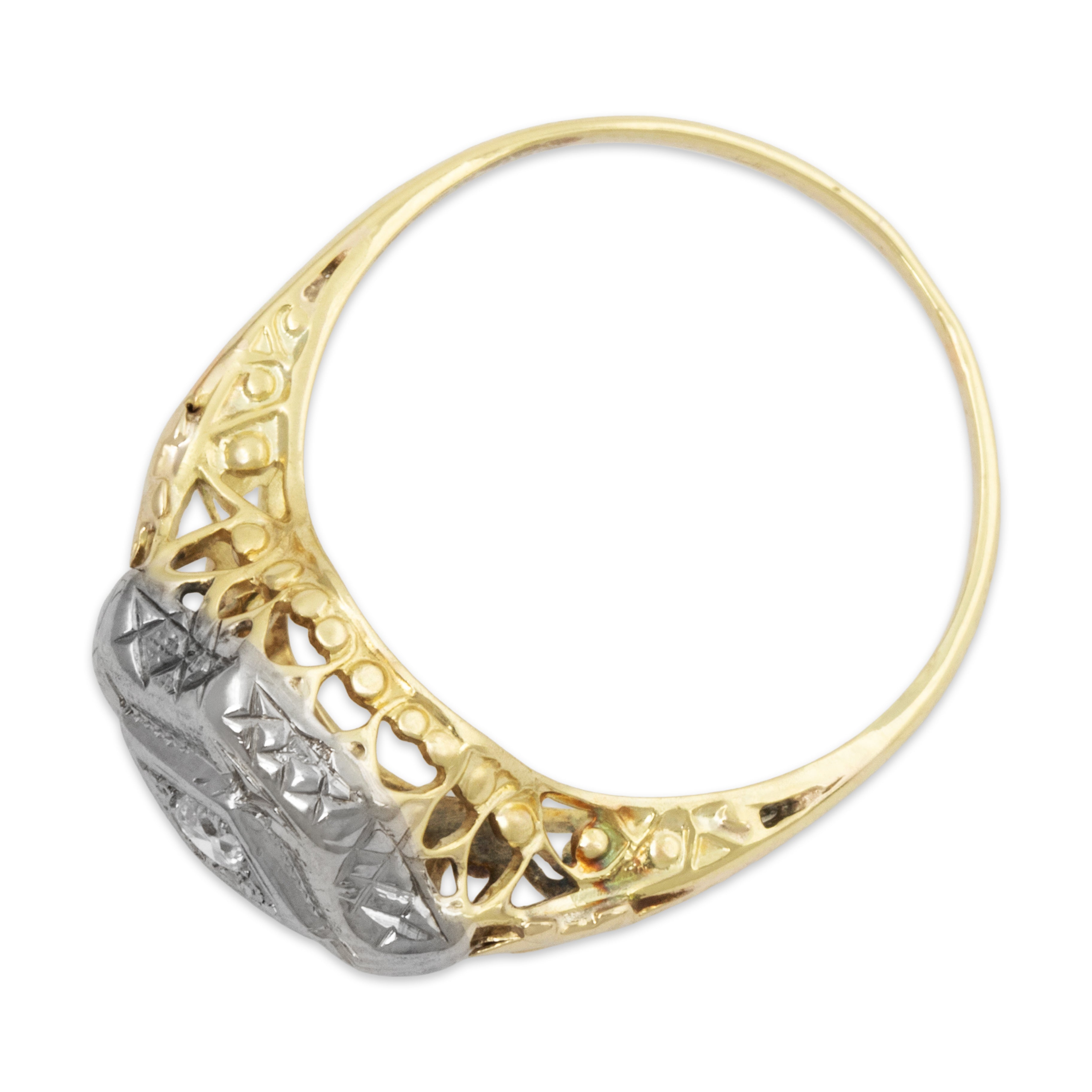 Antique Art Deco 14k Yellow & White Gold Diamond Dramatic Openwork Ring 6.75、mySite、hinf8tx79