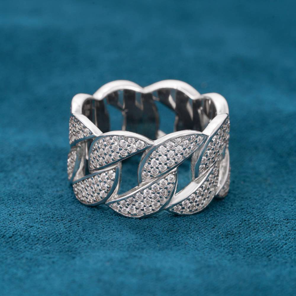 Moissanite 3-Row Cuban Link Ring 14K Gold、mySite、hinf8tx79