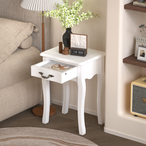 White Bathroom Floor-standing Storage Table with a Drawer、、casual