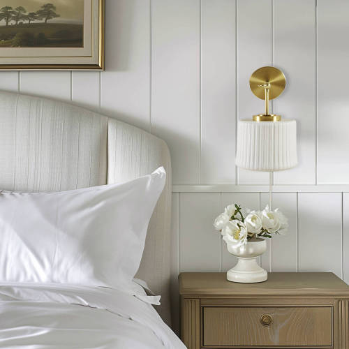 White Ceramic Wall Sconce with Adjustable Swing Arm Gold/White See below、、eastwooduniform