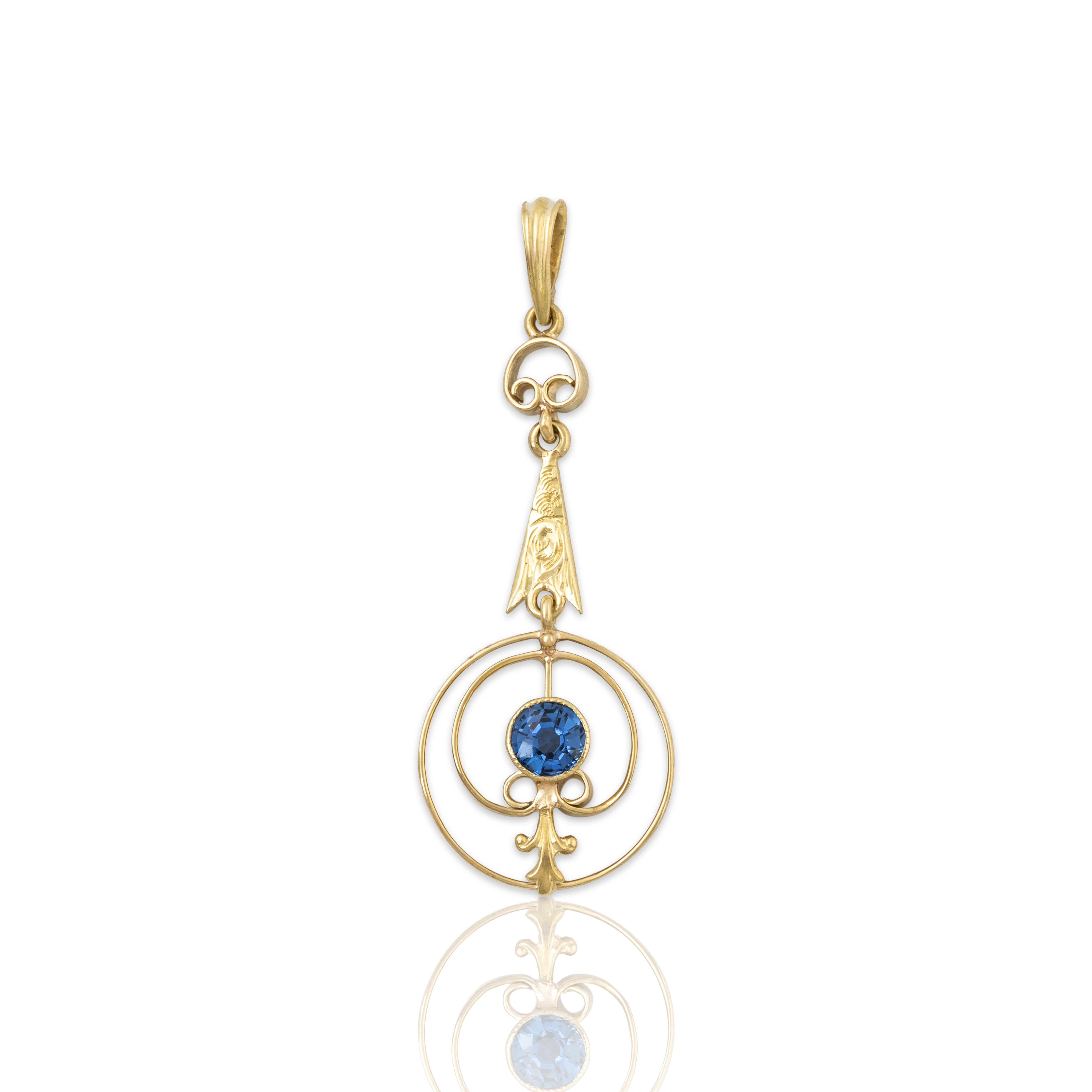 Antique 14k Yellow Gold Blue Synthetic Sapphire Delicate Lavalier Pendant、mySite、hinf8tx79