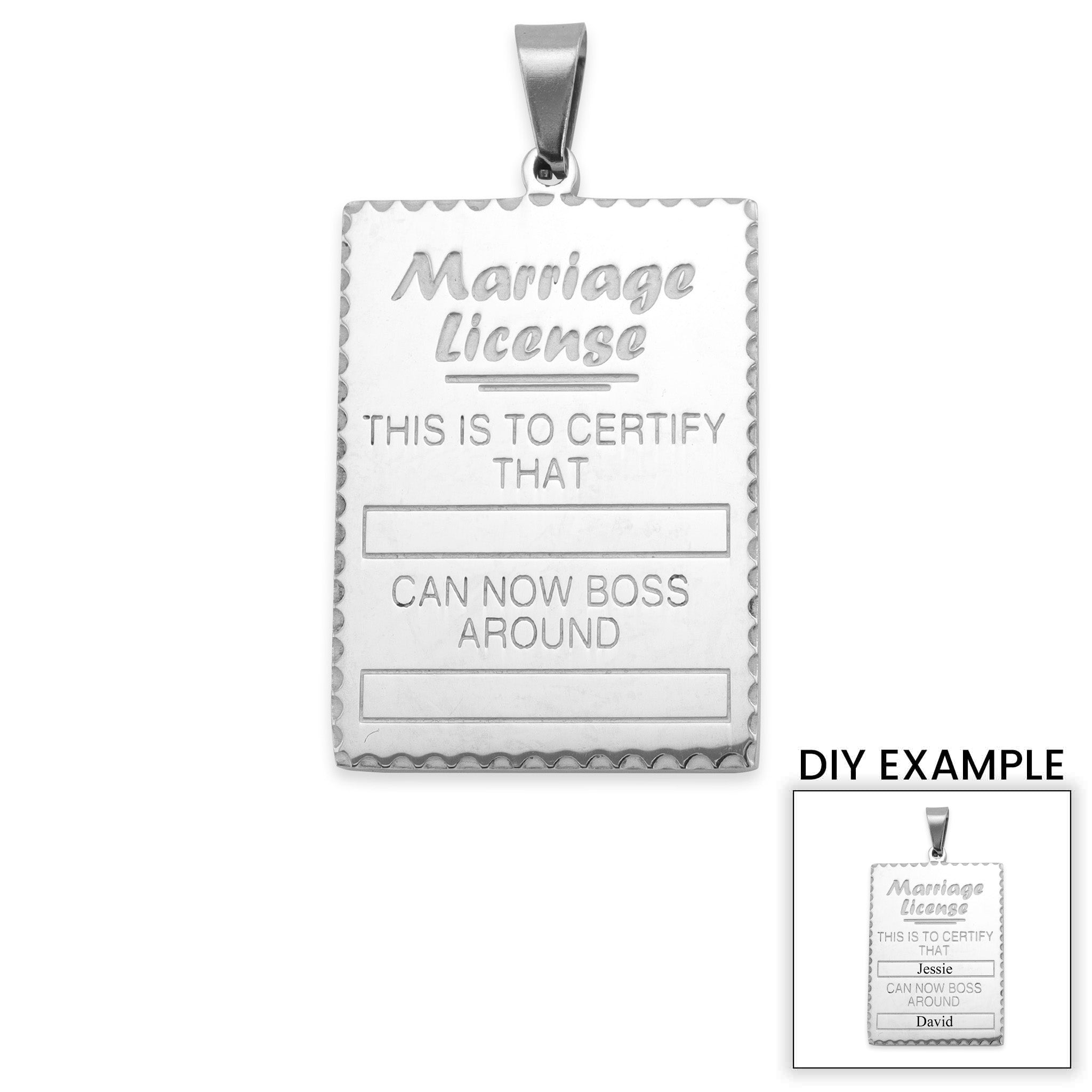 Stainless Steel This is to certify that Funny Marriage License Pendant / SBB0088、mySite、dreamappss