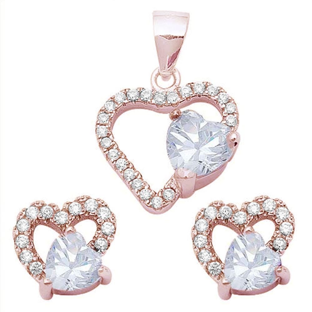 Special Buy! Sterling Silver Double Heart Sets Cubic Zirconia and Simulated Gemstones、mySite、g9winljtr