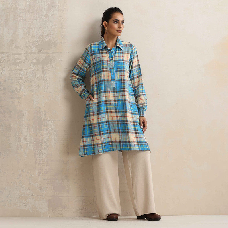 Cotton Short Kurta For Women | Checkered Print | Beige、mySite、camillekostekn