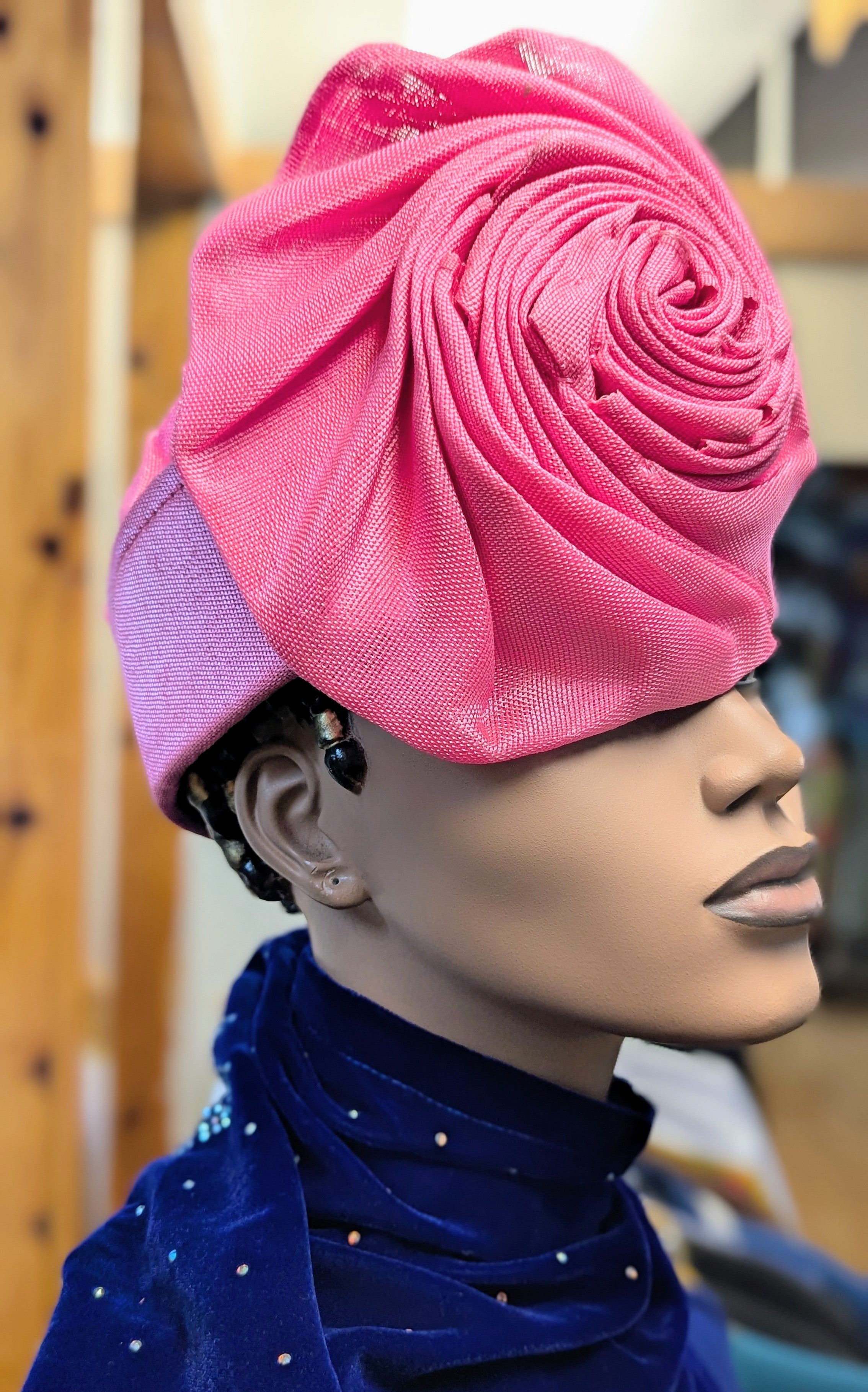 Dupsie's Emem Aso Oke Autogele Ready Gele African Pre-tied Crown Head Wrap hat DPAGBPR32、mySite、solidvoid
