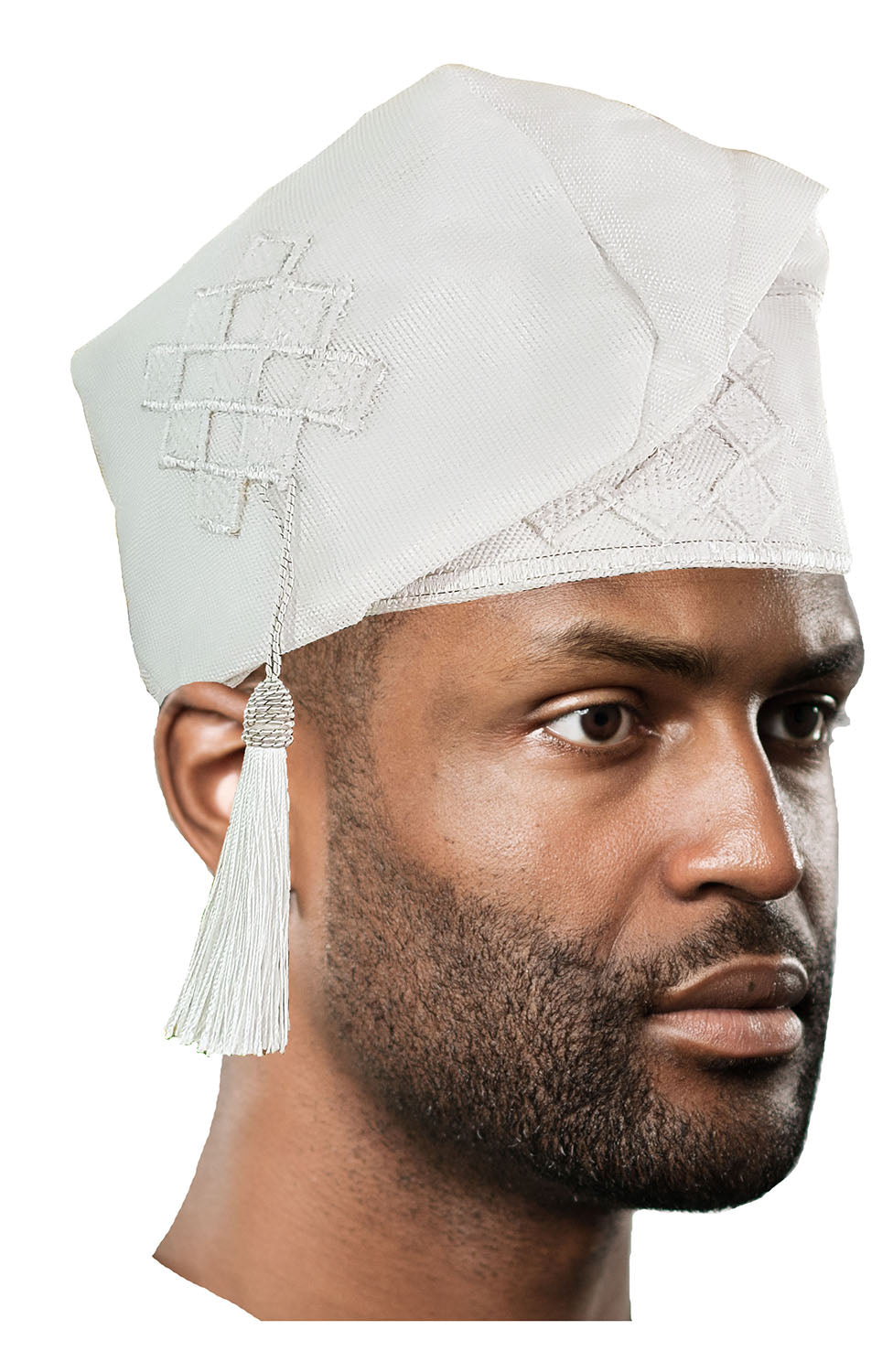 White Embroidered African Hand woven Aso Oke Yoruba Hat、mySite、solidvoid